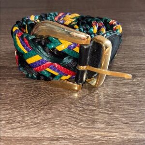 Vintage Women’s Small/Medium Colorful Braided Belt with Gold Buckle
